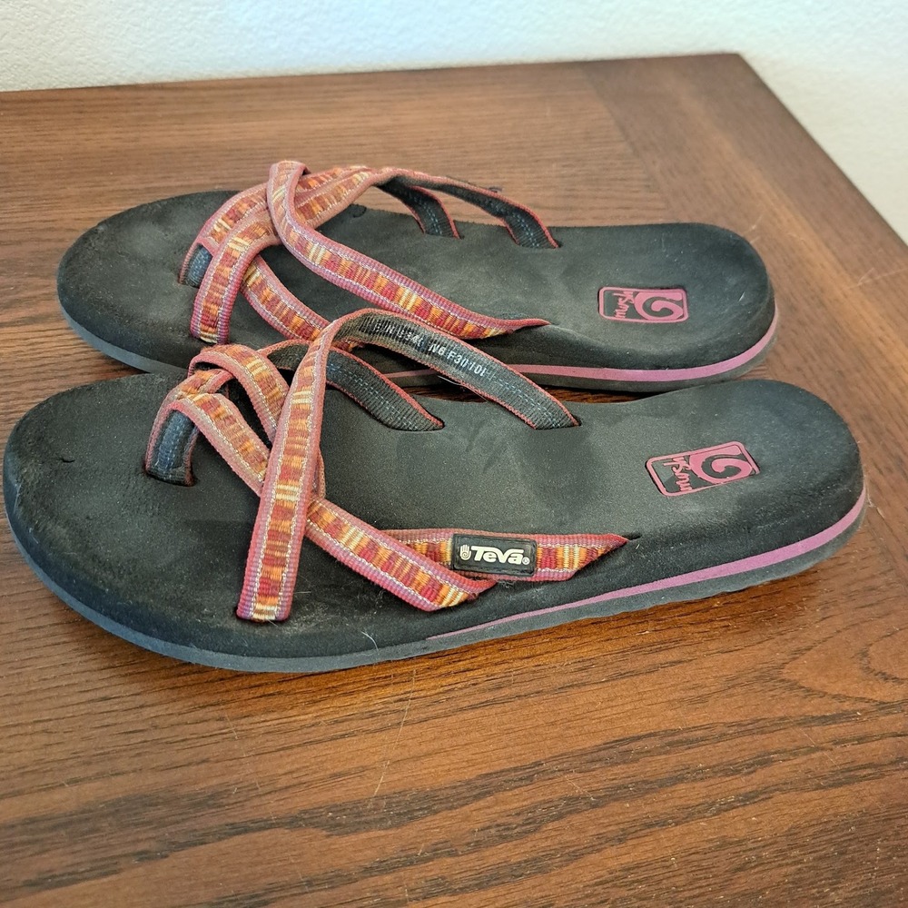 Teva Mush Mandalyn Wedge 2 Sandals Womens Black Red Patterned Straps 6841